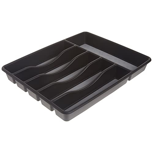 Rubbermaid No-Slip Large, Silverware Tray Organizer, Black with Gray - Image 1