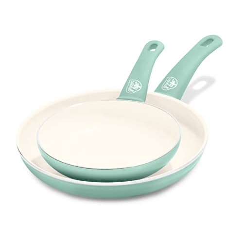 GreenLife Soft Grip Healthy Ceramic Nonstick 7" and 10" Frying Pan Skillet Set, PFAS-Free, Dishwasher Safe, Turquoise - Image 1
