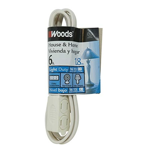 Woods 0600W 3-Outlet 16/2 Cube Extension Cord w/ Power Tap, 6-Feet (White) - Image 1