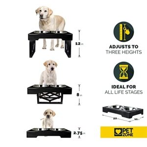 Pet Zone Designer Diner Adjustable Elevated Dog Bowls - Adjusts to 3 Heights, 2.75?, 8", & 12'' (Raised Dog Dish with Double Stainless Steel Bowls) Black - Image 7