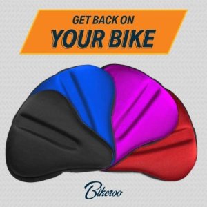 Bikeroo Bike Seat Cushion - Padded Gel Wide Adjustable Cover for Men & Womens Comfort, Compatible with Peloton, Stationary Exercise or Cruiser Bicycle Seats, 11in X 10in (Black) - Image 2