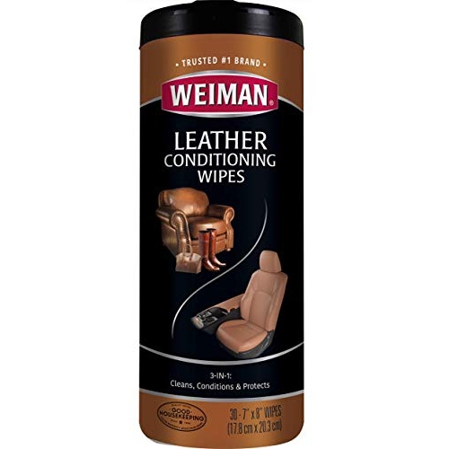 Weiman Leather Cleaner & Conditioner Wipes With UV Protection, Prevent Cracking Or Fading Of Leather Couches, Car Seats, Shoes, Purses - 30 ct - Image 1