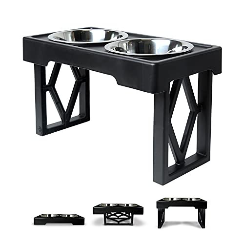 41Gz4oDKsGL.jpg Pet Zone Designer Diner Adjustable Elevated Dog Bowls - Adjusts to 3 Heights, 2.75?, 8", & 12'' (Raised Dog Dish with Double Stainless Steel Bowls) Black - Image 1