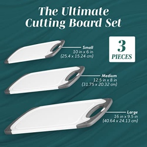 HOMWE Kitchen Cutting Board (3-Piece Set) - Juice Grooves with Easy-Grip Handles, Non-Porous, Dishwasher Safe - Multiple Sizes (Gray) - Image 9