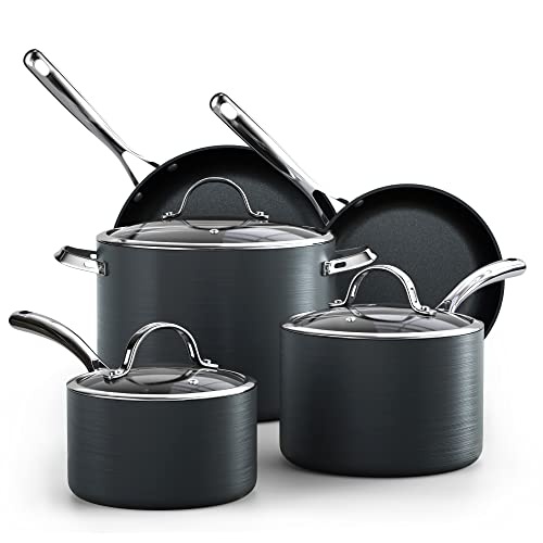 Cooks Standard Nonstick Hard Anodized Cookware Set, 8 Piece, Black - Image 1