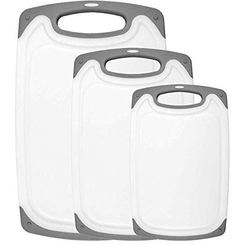 HOMWE Kitchen Cutting Board (3-Piece Set) - Juice Grooves with Easy-Grip Handles, Non-Porous, Dishwasher Safe - Multiple Sizes (Gray) - Image 1