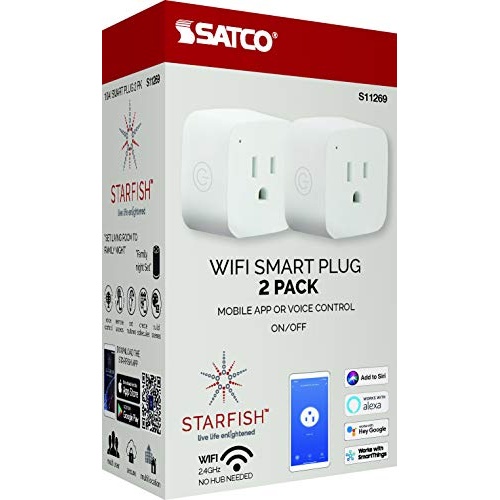Satco S11269 Starfish 2-Inch Mini-Square On/Off WiFi Smart Plug Outlet, Works with Siri, Alexa, Google Assistant, SmartThings, White, 2 Pack - Image 2