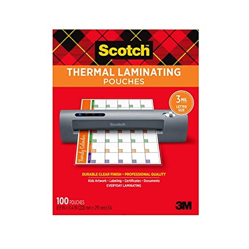 Scotch Thermal Laminating Pouches, 100-Pack, 8.9 x 11.4 Inches, Letter Size Sheets (TP3854-100) - Image 1