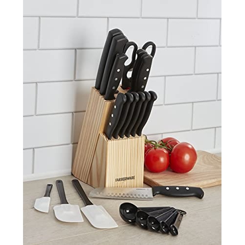 Farberware 22-Piece Never Needs Sharpening Triple Rivet High-Carbon Stainless Steel Knife Block and Kitchen Tool Set, Black - Image 4