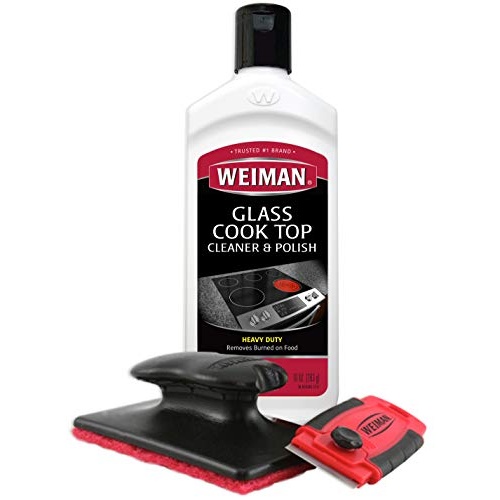 Weiman Cooktop and Stove Top Cleaner Kit - Glass Cook Top Cleaner and Polish 10 oz. Scrubbing Pad, Cleaning Tool, Razor, Scraper - Image 1