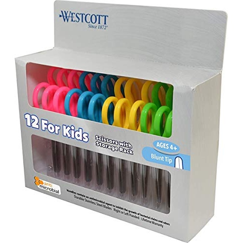 Westcott 5?? Blunt Scissors For Kids With Anti-Microbial Protection, Assorted, Pack of 12 (14871) - Image 1