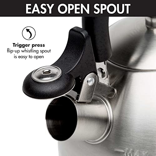 Primula Stewart Whistling Stovetop Tea Kettle Food Grade Stainless Steel, Hot Water Fast to Boil, Cool Touch Folding, 1.5 Qt, Brushed with Black Handle - Image 6