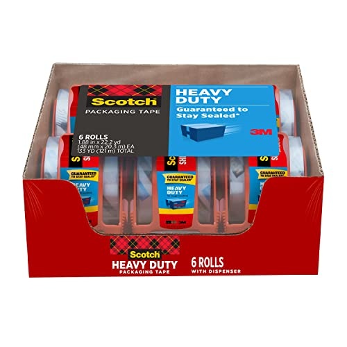 Scotch Heavy Duty Packaging Tape, 1.88" x 22.2 yd, Designed for Packing, Shipping and Mailing, Strong Seal on All Box Types, 1.5" Core, Clear, 6 Rolls with Dispenser (142-6) - Image 1