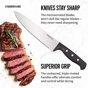 Farberware 22-Piece Never Needs Sharpening Triple Rivet High-Carbon Stainless Steel Knife Block and Kitchen Tool Set, Black - Image 6