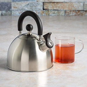 Primula Stewart Whistling Stovetop Tea Kettle Food Grade Stainless Steel, Hot Water Fast to Boil, Cool Touch Folding, 1.5 Qt, Brushed with Black Handle - Image 3