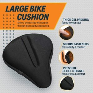Bikeroo Bike Seat Cushion - Padded Gel Wide Adjustable Cover for Men & Womens Comfort, Compatible with Peloton, Stationary Exercise or Cruiser Bicycle Seats, 11in X 10in (Black) - Image 9