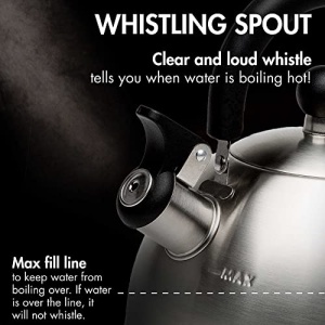 Primula Stewart Whistling Stovetop Tea Kettle Food Grade Stainless Steel, Hot Water Fast to Boil, Cool Touch Folding, 1.5 Qt, Brushed with Black Handle - Image 7