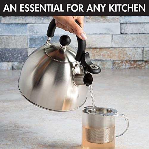 Primula Stewart Whistling Stovetop Tea Kettle Food Grade Stainless Steel, Hot Water Fast to Boil, Cool Touch Folding, 1.5 Qt, Brushed with Black Handle - Image 10