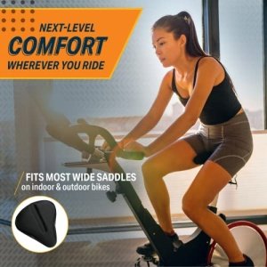 Bikeroo Bike Seat Cushion - Padded Gel Wide Adjustable Cover for Men & Womens Comfort, Compatible with Peloton, Stationary Exercise or Cruiser Bicycle Seats, 11in X 10in (Black) - Image 8