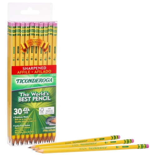 TICONDEROGA Pencils, Wood-Cased, Pre-Sharpened, Graphite #2 HB Soft, Yellow, 30-Pack (X13830) - Image 1