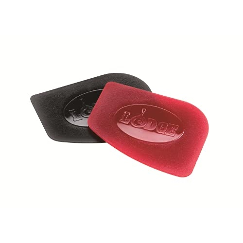 Lodge Pan Scrapers. Handheld Polycarbonate Cast Iron Pan Cleaners. (2-Pack. Red/Black) - Image 1