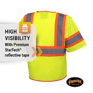 Pioneer Hi Vis Tricot Sleeved Safety Vest - High Visibility Reflective Tape - 4 Pockets - Yellow/Green - for Men & Women - Image 8