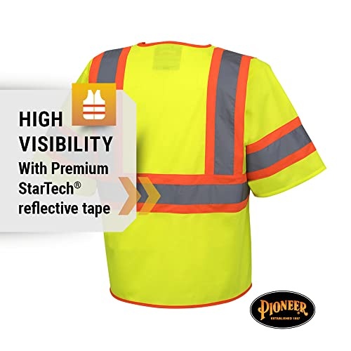 Pioneer Hi Vis Tricot Sleeved Safety Vest - High Visibility Reflective Tape - 4 Pockets - Yellow/Green - for Men & Women - Image 8