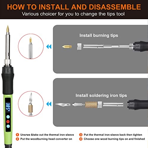 Wood Burning kit, 100W Professional WoodBurning Pen Tool, DIY Creative Tools with LED Display Adjust Temp Switch 180~500℃,Wood Burner for Embossing,Carving,Pyrography,Suitable for Beginners,Adults - Image 3