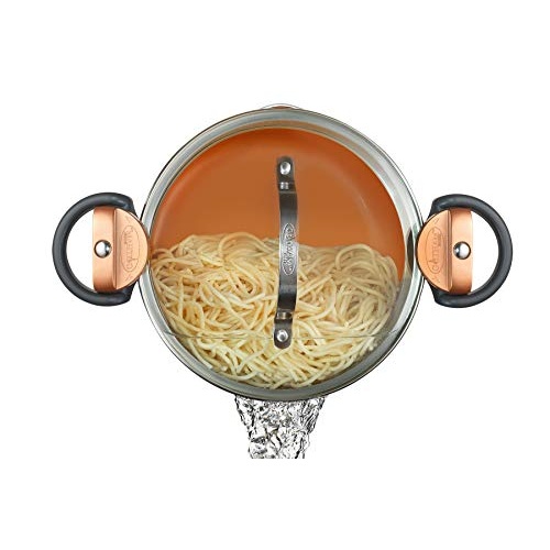 Gotham Steel 5 Quart Stock Multipurpose Pasta Pot with Strainer Lid & Twist and Lock Handles, Nonstick Ceramic Surface Makes for Effortless Cleanup with Tempered Glass Lid, Dishwasher Safe, Graphite - Image 5