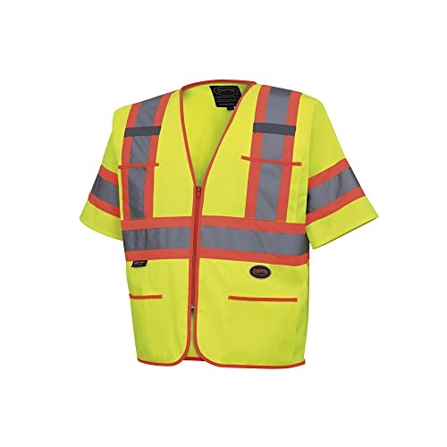 Pioneer Hi Vis Tricot Sleeved Safety Vest - High Visibility Reflective Tape - 4 Pockets - Yellow/Green - for Men & Women - Image 1