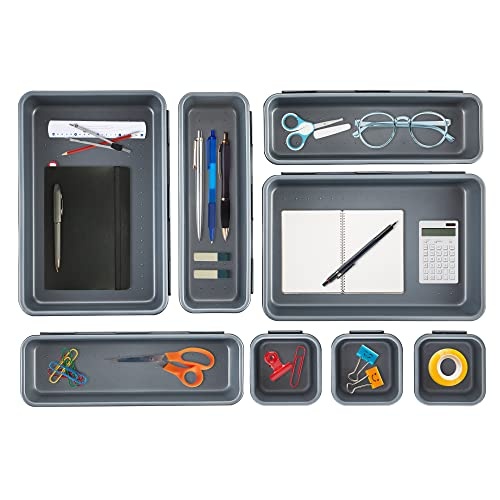 Ravinte 8 PCS Desk Drawer Organizer, Interlocking Office Drawer Organizer Storage Bins, Various Size Desk Storage Tray Ideal for Toolbox Accessories or Garage Organization (Dark Grey) - Image 1