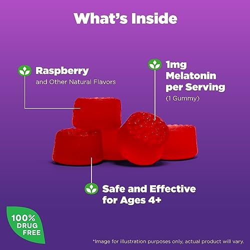 Natrol Kids Melatonin 1mg, Supplement for Restful Sleep, Sleep Gummies for Children, 90 Raspberry-Flavored Melatonin Gummies, 90 Day Supply - Image 6