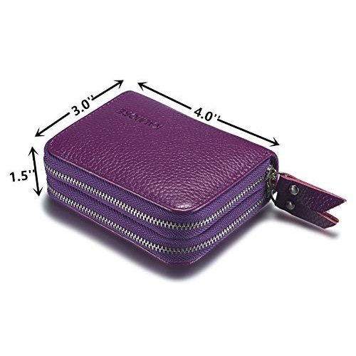 KALMORE Women's Leather RFID Secured Spacious Cute Card Wallet Small Purse, Purple, Two Zippers - Image 5
