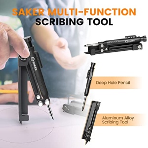Saker Multi-function Scribing Tool- Construction Pencil- Aluminum Alloy Scribe Tool with Deep Hole Pencil,DIY Woodworking Scribe Gauge Scriber Line Maker Measuring Tool (BLACK) - Image 4