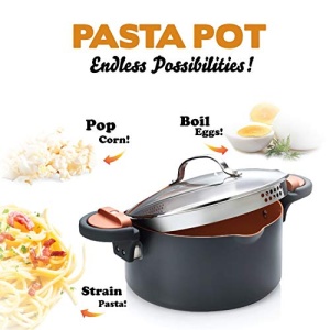 Gotham Steel 5 Quart Stock Multipurpose Pasta Pot with Strainer Lid & Twist and Lock Handles, Nonstick Ceramic Surface Makes for Effortless Cleanup with Tempered Glass Lid, Dishwasher Safe, Graphite - Image 6