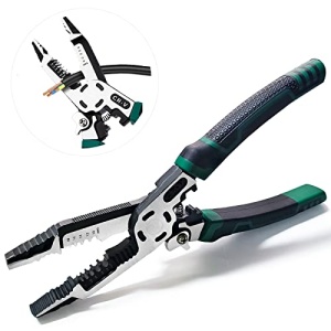 10-in-1 Wire Stripper, 9" Combination Plier with Wire Stripper Crimper Side Cutter, Crimping, winding, Cutting, Stripping, Drburring, Shearing,Screw Gripping Pliers Hand Tool, Gifts for DIY Dad