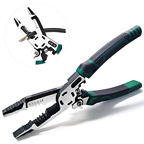 10-in-1 Wire Stripper, 9" Combination Plier with Wire Stripper Crimper Side Cutter, Crimping, winding, Cutting, Stripping, Drburring, Shearing,Screw Gripping Pliers Hand Tool, Gifts for DIY Dad - Image 1