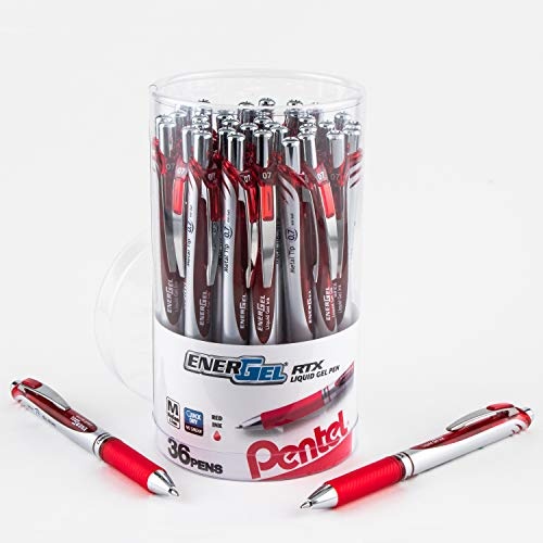 Pentel EnerGel RTX Retractable Liquid Gel Pen Canister, Red Ink, 36pk (BL77PC36B) - Image 1