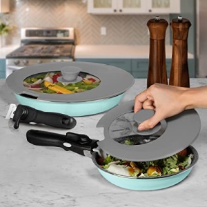 LORESO Silicone Glass Lid for Pots & Pans, Grey Pack of Two - Universal Lid for Pots Pans & Skillet 6 to 11 Inches with Removable Side Handle, Tempered Glass Lid with Side Handle Cut, Food Safe Silicone, Cool Touch Handle and Dishwasher Safe - Image 7