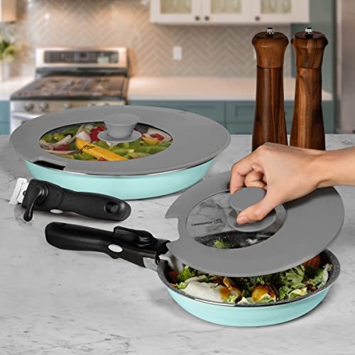 LORESO Silicone Glass Lid for Pots & Pans, Grey Pack of Two - Universal Lid for Pots Pans & Skillet 6 to 11 Inches with Removable Side Handle, Tempered Glass Lid with Side Handle Cut, Food Safe Silicone, Cool Touch Handle and Dishwasher Safe - Image 7