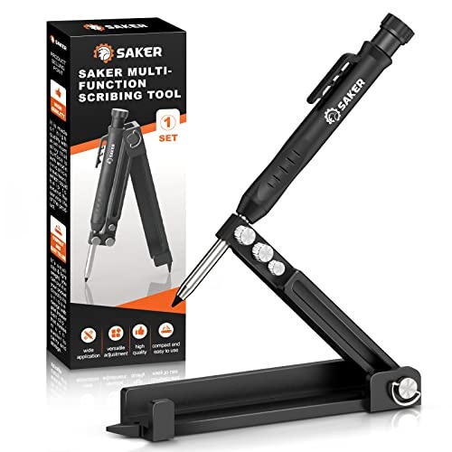 Saker Multi-function Scribing Tool- Construction Pencil- Aluminum Alloy Scribe Tool with Deep Hole Pencil,DIY Woodworking Scribe Gauge Scriber Line Maker Measuring Tool (BLACK) - Image 1