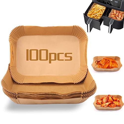 100Pcs Baking Paper Liners for Air Fryers - Rectangular Baking Sheets for Ninja Foodi Smart XL, DualZone & More Models - Air Fryer Accessories - Image 1