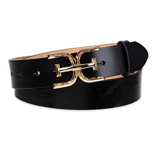 Sam Edelman Women's Double-E Logo Plaque Buckle Jean and Trouser Belt, Black, Small - Image 1