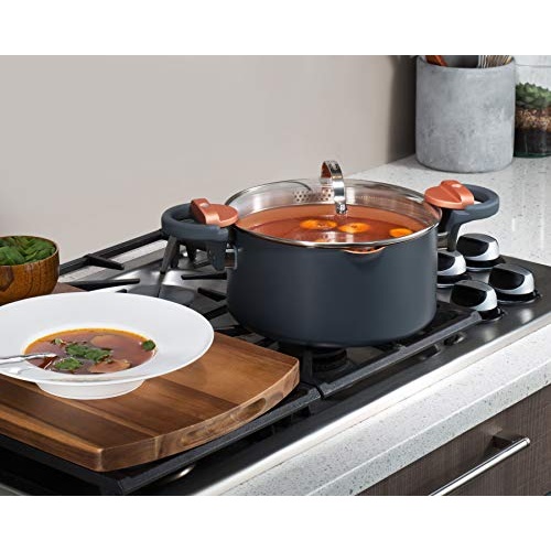Gotham Steel 5 Quart Stock Multipurpose Pasta Pot with Strainer Lid & Twist and Lock Handles, Nonstick Ceramic Surface Makes for Effortless Cleanup with Tempered Glass Lid, Dishwasher Safe, Graphite - Image 3