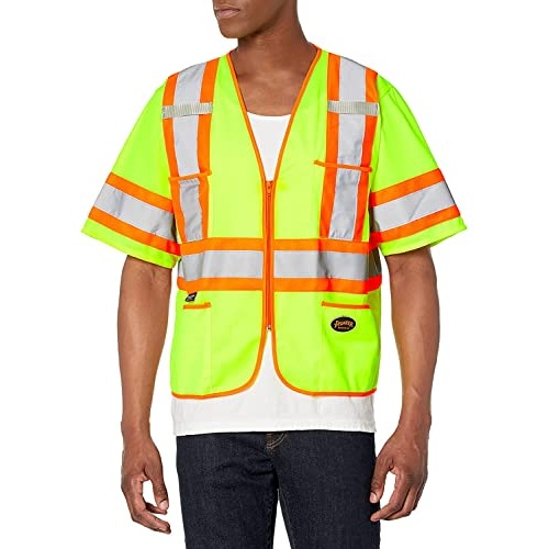 Pioneer Hi Vis Tricot Sleeved Safety Vest - High Visibility Reflective Tape - 4 Pockets - Yellow/Green - for Men & Women - Image 3