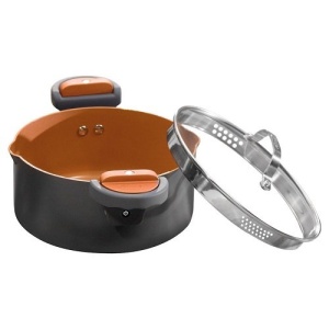 Gotham Steel 5 Quart Stock Multipurpose Pasta Pot with Strainer Lid & Twist and Lock Handles, Nonstick Ceramic Surface Makes for Effortless Cleanup with Tempered Glass Lid, Dishwasher Safe, Graphite - Image 2