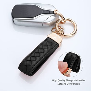 Hamdecro Genuine Leather Car Keychain, Handmade Knit Sheepskin Key chains for Women, Universal Key Fob Holder with 360 Degree Rotatable, Anti-Lost D-Ring, 2 Keyrings and 1 Screwdriver – Black - Image 7