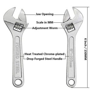 6 8 10 12 Inch Silver Adjustable Wrench, 20-40 mm Wide Jaw Opening, Drop Forged Steel Heat Treated Chrome-plated, Professional Garage DIY Classic Proto Tools (12 Inch) - Image 6