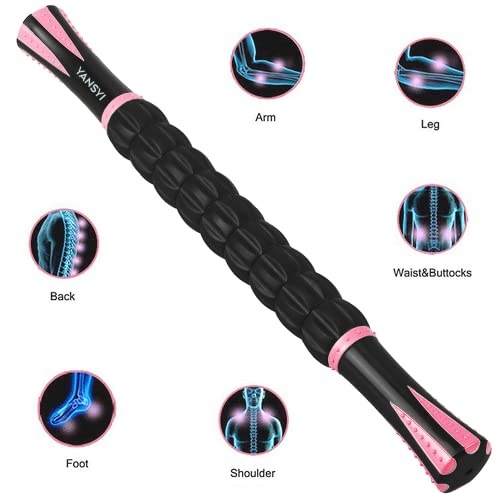 Yansyi Muscle Roller Stick for Athletes - Body Massage Roller Stick - Release Myofascial Trigger Points Reduce Muscle Soreness Tightness Leg Cramps & Back Pain for Physical Therapy & Recovery (Pink) - Image 2
