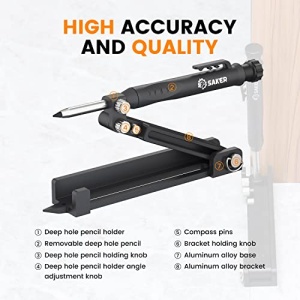 Saker Multi-function Scribing Tool- Construction Pencil- Aluminum Alloy Scribe Tool with Deep Hole Pencil,DIY Woodworking Scribe Gauge Scriber Line Maker Measuring Tool (BLACK) - Image 6